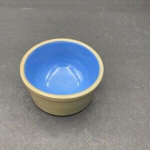 Handmade Crock Bowl‎ Beige With Blue Glaze Interior 5" Trinket Dish Planter